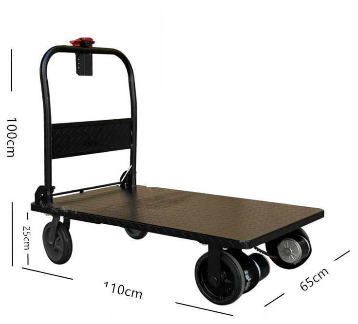 Power Trolley PWR-12 electric platform trolley, chequer-plate steel, big-wheel Pro