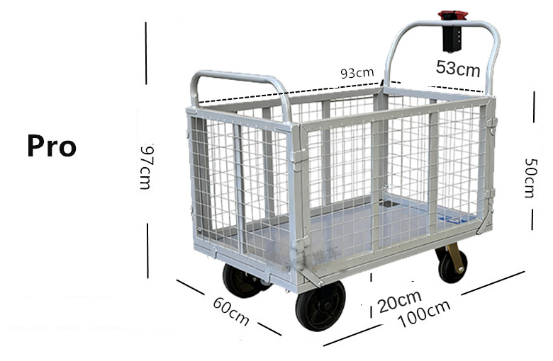 Power Trolley PWR-14 electric cage trolley with fence, galvanised steel, Pro